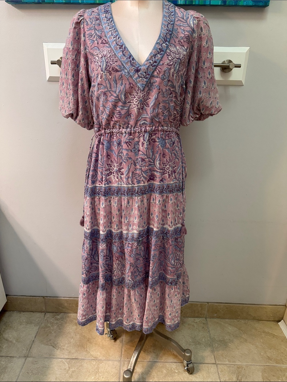 Bohemian Celeste Lavender Floral Midi Dress Sz. Small